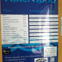Waterworld Aquatic Centre - Price list