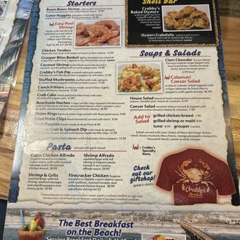 Crabby's Beachside - Main menu - Seafood Near Me - St Augustine, Florida