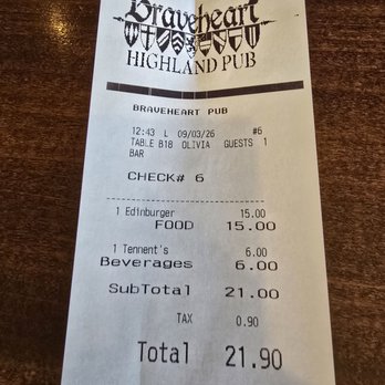 Braveheart Highland Pub - My bill - Scottish Near Me - Hellertown, Pennsylvania Braveheart Highland Pub - My bill - Scottish Near Me - Hellertown, Pennsylvania
