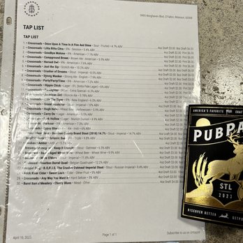 Crossroads Brewery - Craft beer list - plenty of Crossroads locals and LOTS of IPA's! - Breweries Near Me - O'Fallon, Missouri