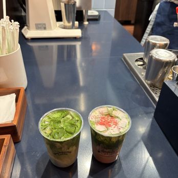 Chamberlain Coffee - blue matcha (left) and strawberry matcha (right) - Coffee & Tea Near Me - Los Angeles, California Chamberlain Coffee - blue matcha (left) and strawberry matcha (right) - Coffee & Tea Near Me - Los Angeles, California