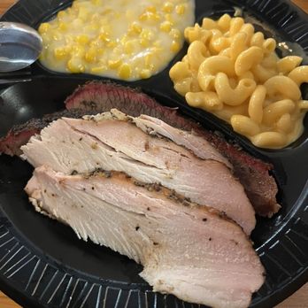 Backwoods BBQ - 2 meat- smoked turkey and brisket. 2 sides- Mac n cheese and corn - Barbeque Near Me - Fredericksburg, Texas