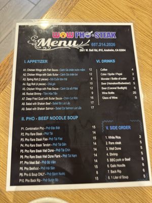 Menu photo 6 Wow Pho & Steak Anaheim, CA
