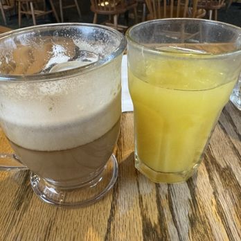 The Oak Table Cafe - Soy milk latte with sugar free vanilla and a fresh squeezed OJ - Breakfast & Brunch Near Me - Sequim, Washington The Oak Table Cafe - Soy milk latte with sugar free vanilla and a fresh squeezed OJ - Breakfast & Brunch Near Me - Sequim, Washington