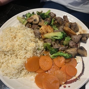 Sakura Bistro - Jumbo Shrimp and Steak Combination plate - Asian Fusion Near Me - Forest City, North Carolina