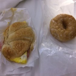 Shipley Do-Nuts - Egg and cheese croissant with glazed donut.