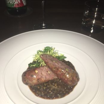 Copine - Cervelas de Lyon:   House made sausage with truffle and pistachio and French green lentils.   Oh god....super nice. - French Near Me - Seattle, Washington