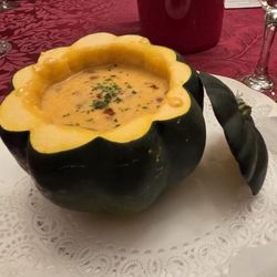Chef To Go Catering - Delicotta squash bisque with cognac and pancetta