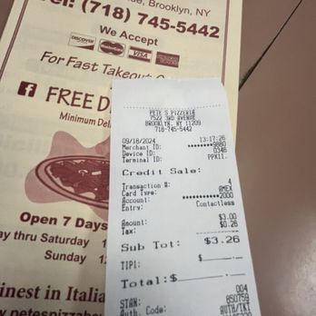 Pete's Pizzeria - Receipt - Pizza Near Me - Brooklyn, New York