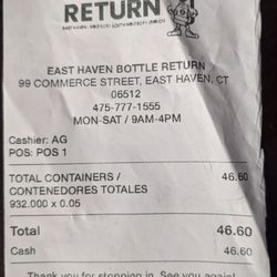 East Haven Bottle Return - $46.60, nice!