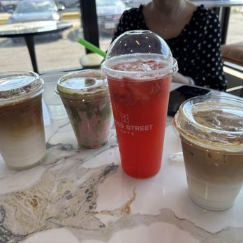 Cross Street Cafe - Iced Latte, Strawberry Matcha and Strawberry Refresher - Coffee & Tea Near Me - Hicksville, New York