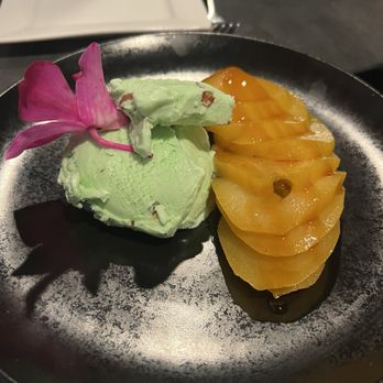Fern - Pear dessert with pistachio ice cream - New American Near Me - West Palm Beach, Florida Fern - Pear dessert with pistachio ice cream - New American Near Me - West Palm Beach, Florida