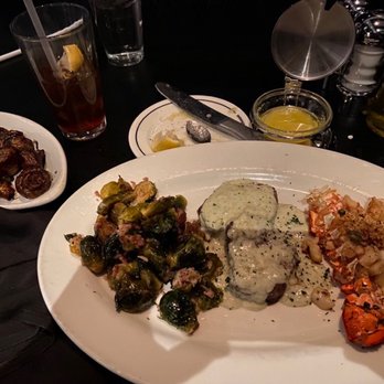 Johnny's Italian Steakhouse - My plated dinner, the Filet and Seafood Rockefeller - Italian Near Me - Middleton, Wisconsin