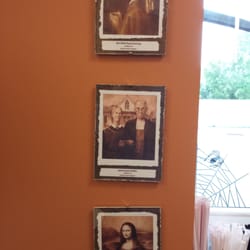 Mojoe Cafe - These little masterpieces are painted with ESPRESSO!  Spiffy!