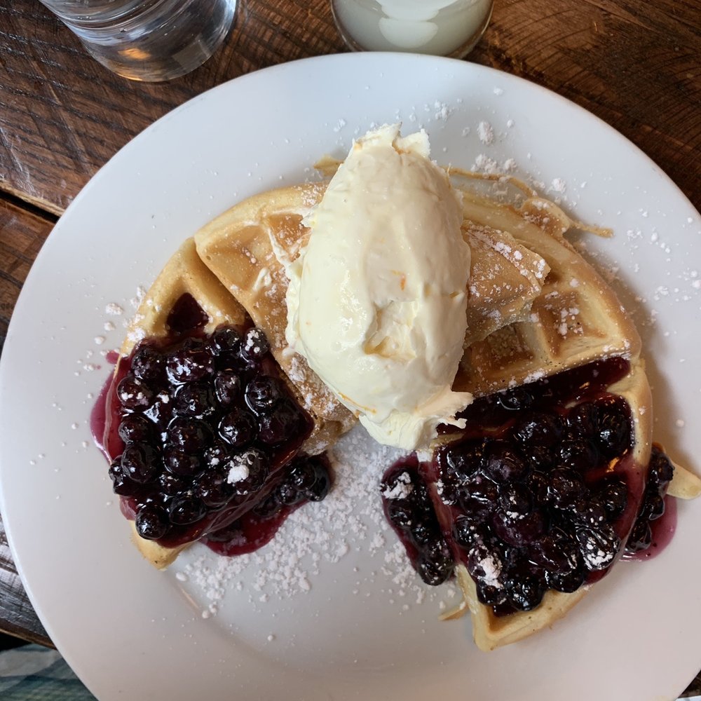 The Smith - Waffles with blueberry compote - New American Near Me - Washington, DC, District of Columbia The Smith - Waffles with blueberry compote - New American Near Me - Washington, DC, District of Columbia