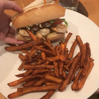 Kaya - Shrimp po'boy sandwich with sweet potato fries - Caribbean Near Me - Pittsburgh, Pennsylvania