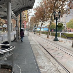 VTA Light Rail Santa Clara Station - View of murals and businesses