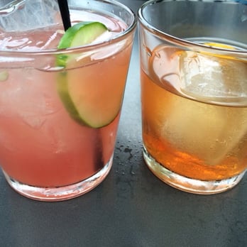 Root Down - Cucumber cocktail and the don something on the right - New American Near Me - Denver, Colorado