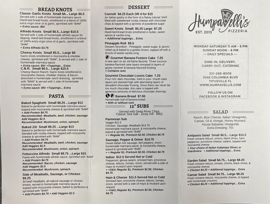 Menu photo 1 Humpavelli's Pizza Titusville, FL Menu photo 1 Humpavelli's Pizza Titusville, FL