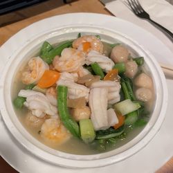 New Hong Shing - 3 Seafood with Chinese Greens - full of yummy seafood!