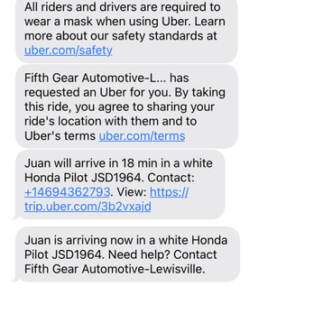 Uber - Messages re service on April 21, 2021 after 5:00 pm. - Taxis Near Me
