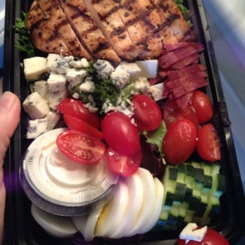 FreshEx - Chef salad, with chicken breast, turkey bacon, blue cheese, hard boiled sliced eggs, cherry tomatoes. Delicious/healthy - Specialty Food Near Me - Henderson, Nevada