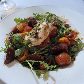 Tisha's Cape May - Seasonal Burrata Salad. Red Beats, arugula, cherry tomatoes, pistachios - Seafood Near Me - Cape May, New Jersey Tisha's Cape May - Seasonal Burrata Salad. Red Beats, arugula, cherry tomatoes, pistachios - Seafood Near Me - Cape May, New Jersey