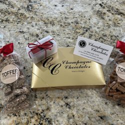 Champagne Chocolates LLC - 2 different flavors of toffee, the truffles and an anniversary trinket!