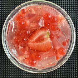 Fresh strawberry chunks , strawberry poppin lemonade