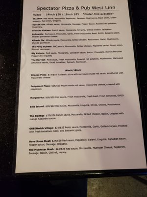Menu photo 1 Spectator Pizza & Pub West Linn, OR Menu photo 1 Spectator Pizza & Pub West Linn, OR