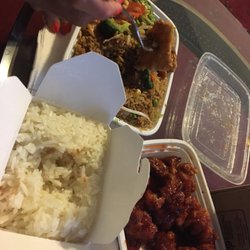 Panda Kitchen - Spicy chicken broccoli with vegetable fried rice, white rice, General tso chicken
