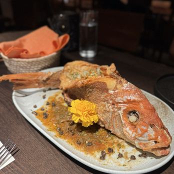 Quiote Tequilaria - Crispy Whole Snapper / Charred Tomato Salsa / Olive Tapenade / Fried Capers - New Mexican Cuisine Near Me - Tampa, Florida