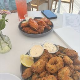 Calamari and buffalo chicken wings