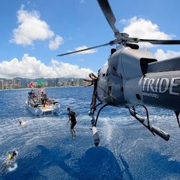 Just one of many helicopter GoPro angles. Safety divers are visible ready to pounce, with dive boat standing by for more fun. Just one of many helicopter GoPro angles. Safety divers are visible ready to pounce, with dive boat standing by for more fun.