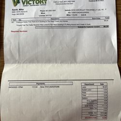 Victory Tire & Auto - 2nd bill when they were still looking at the wrong side and charging me for idk what