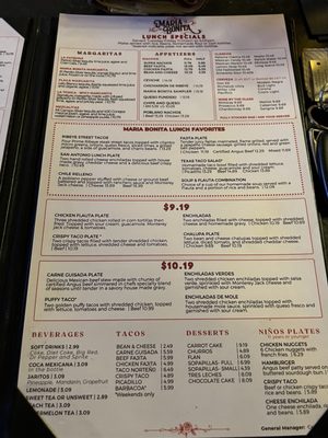 Menu photo 5 Maria Bonita San Antonio, TX