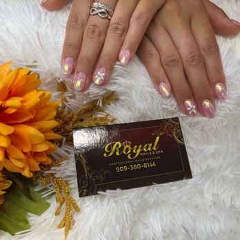 Royal nails & spa Upland - Chrome design over light pink gel x color with ring finger flower design with added diamond. Beautiful work done with friendly service! - Nail Salons Near Me - Upland, California Royal nails & spa Upland - Chrome design over light pink gel x color with ring finger flower design with added diamond. Beautiful work done with friendly service! - Nail Salons Near Me - Upland, California