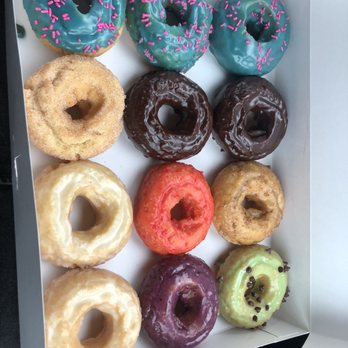 Yellow Light Coffee & Donuts - 3 blue moons, 2 chocolate, 1 cinnamon sugar, 1 brown butter, 1 cherry almond, 2 vanilla bean glazed, 1 blueberry and 1 Ming chocolate chip - Coffee & Tea Near Me - Detroit, Michigan