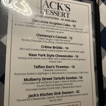 Jacks Chophouse - Dessert menu circa March, 2025 - Steakhouses Near Me - Fredericksburg, Texas
