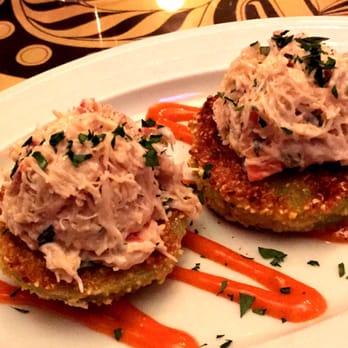 Cafe This Way - Fried green tomatoes with crabmeat. - New American Near Me - Bar Harbor, Maine Cafe This Way - Fried green tomatoes with crabmeat. - New American Near Me - Bar Harbor, Maine