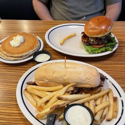 Philly Cheese Steak & burger & pancakes Philly Cheese Steak & burger & pancakes