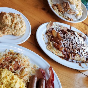 The Southern Cafe - Top is the "Nasty Biscuit", middle is the cinnamon apple blintzes, and the bottom most is PART of the Big South breakfast- - Southern Near Me - Roselle, Illinois