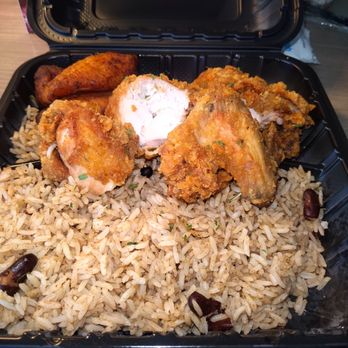 Chef Reece Kitchen - Fried chicken with rice and peas mostly rice and sweet plantains - Chicken Wings Near Me - Davie, Florida