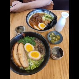 Tonkotsu Ramen, sake, Spicy Miso Ramen Tonkotsu Ramen, sake, Spicy Miso Ramen