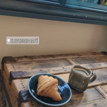 Elevenses Cafe - plain croissant + Americano - Cafes Near Me - Astoria, New York