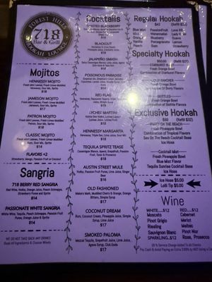 Menu photo 2 718 Hookah Lounge & Grill Forest Hills, NY