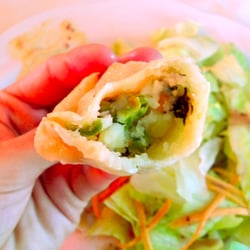 Shangrila - Veggie Momos. FIlled with potatoes, peas and lots of other good stuff