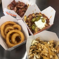 Philthy Phillys - Onion Rings, Philthy Original Poutine, Bacon Cheesesteak Poutine,