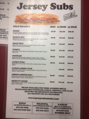Menu photo 1 Jersey Subs Kenai, AK