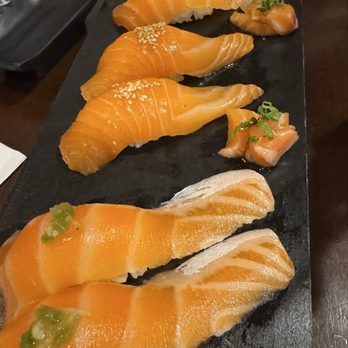 Yi Sushi - Salmon Belly (Nigiri), salmon Sesame Ponzu Salmon (Nigiri) - Sushi Bars Near Me - El Cajon, California